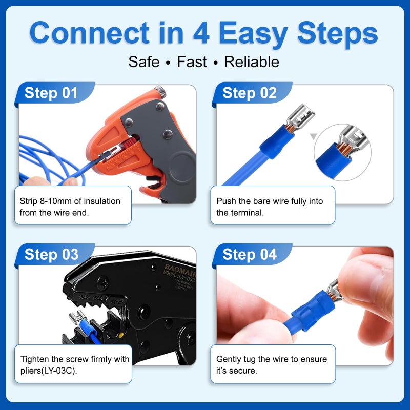 Baomain 0.11" Female Quick Disconnect Spade Terminals,Insulated Crimp Connectors 22-16 AWG 2.8mm,Red, (100-Pack) - Image 5